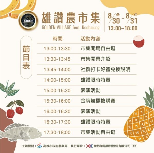 雄讚農市集 GOLDEN VILLAGE feat. Kaohsiung 八月底熱夏登場 - https://www.watchmedia01.com