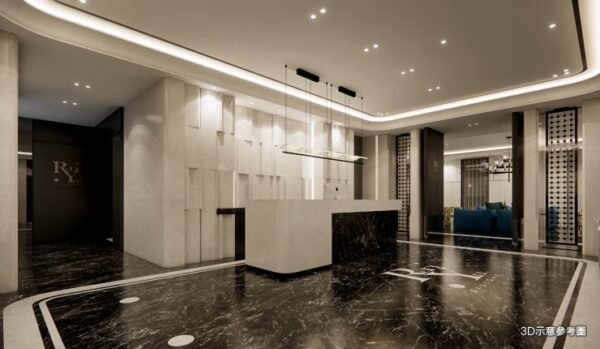 「聚碩仁玉」不僅對於建築美學與營造品質堅持講究，更重視居住者的生活體驗，全區採零店面規劃，將優雅的法式生活融入公共空間的設計之中。(3D示意圖/聚碩仁玉提供)